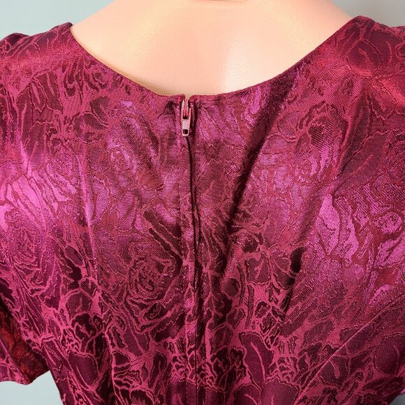 Vintage 90s Dress Floral Brocade Satin 3D Rose Lace Red Gilded Age Holiday Large - Picture 11 of 11